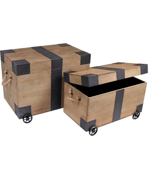 SET 2 BAULI INDUSTRIAL STILE RUSTICO IN MDF E FERRO