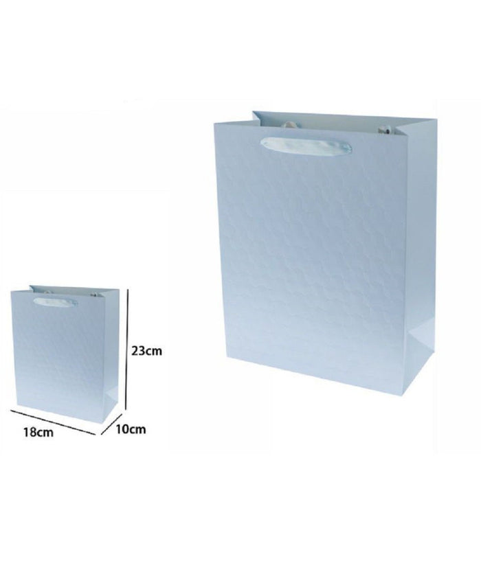 Set 2 Borse Buste Regalo Shopper Azzurra Goffrata Manico Tessuto 23x18x10cm 69926         