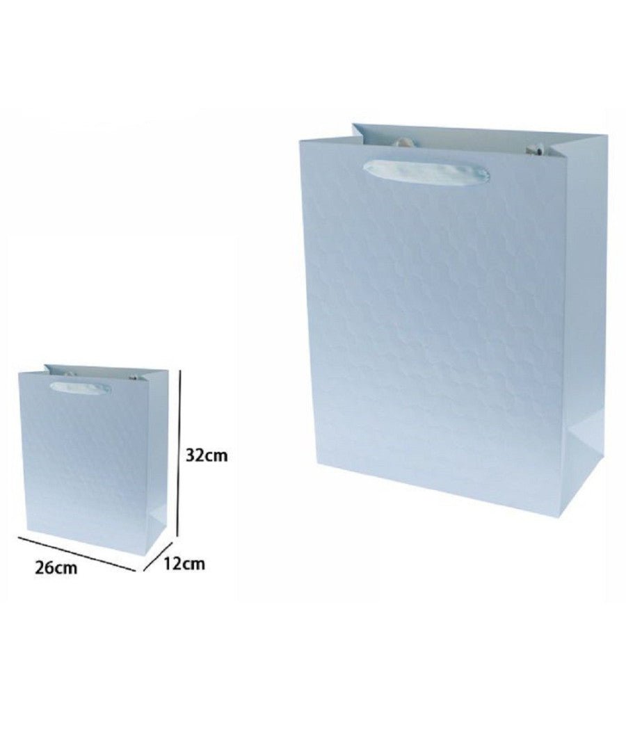 Set 2 Borse Buste Regalo Shopper Azzurra Goffrata Manico Tessuto 32x26x12cm 69927         