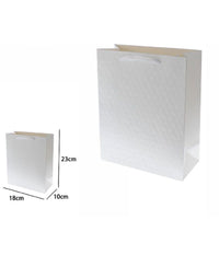 Set 2 Borse Buste Regalo Shopper Bianca Goffrata Manico Tessuto 23x18x10cm 69923         