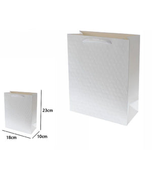 Set 2 Borse Buste Regalo Shopper Bianca Goffrata Manico Tessuto 23x18x10cm 69923         