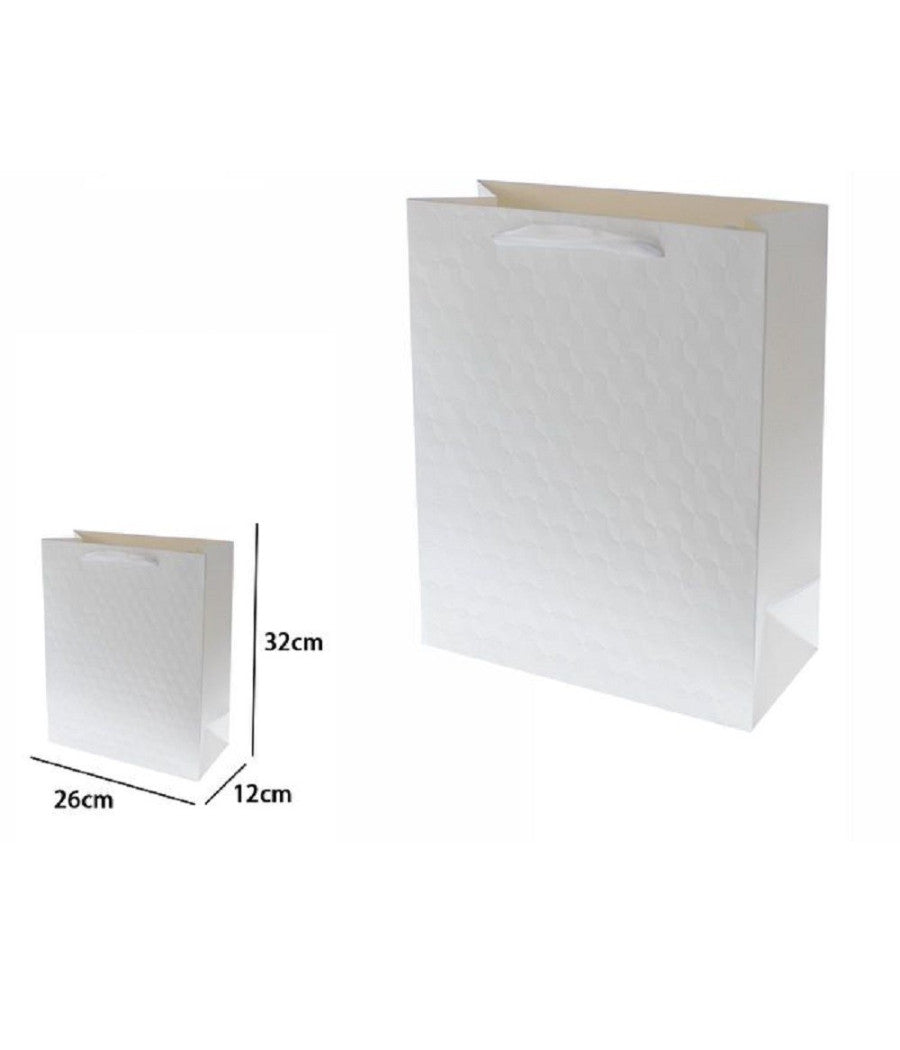 Set 2 Borse Buste Regalo Shopper Bianca Goffrata Manico Tessuto 32x26x12cm 69924         