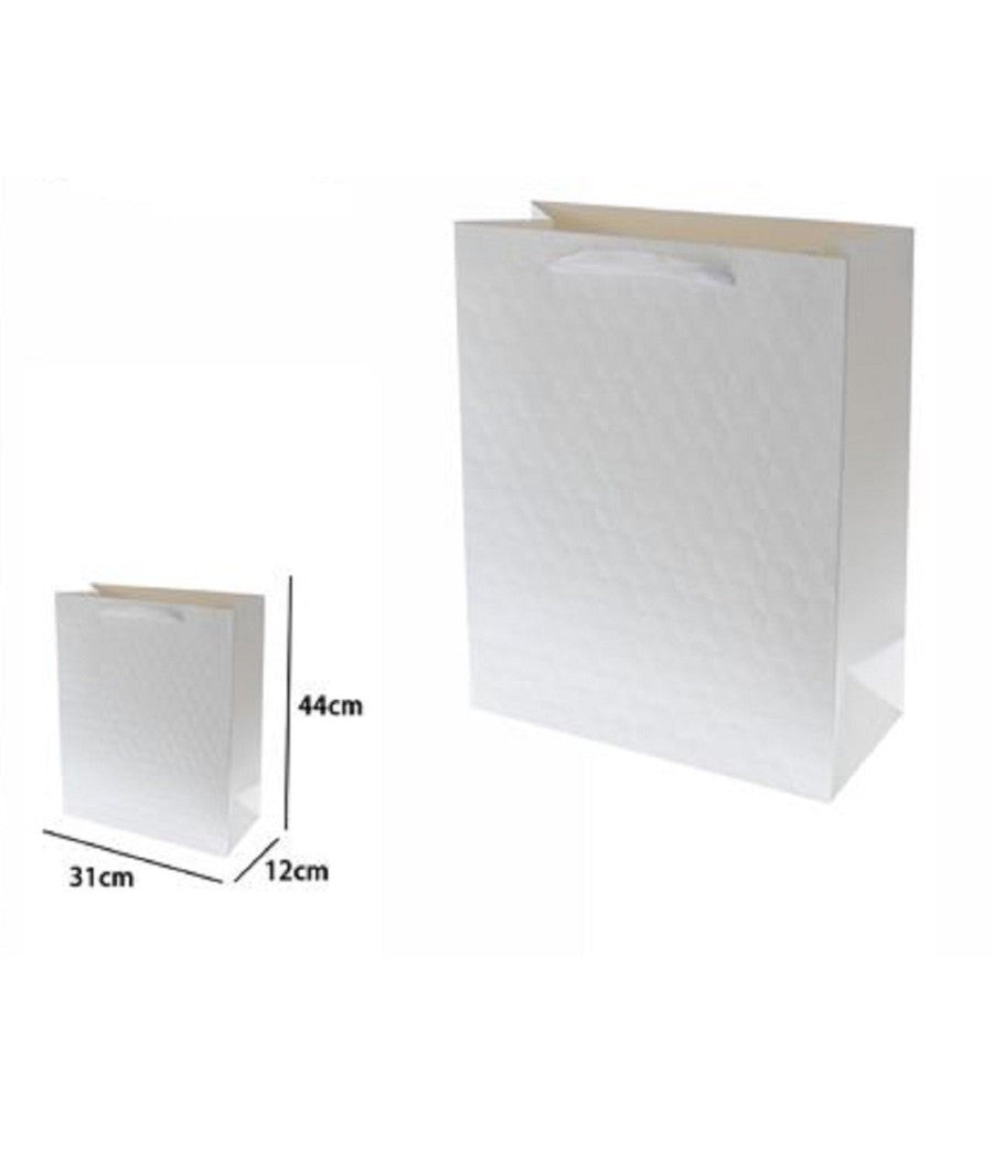 Set 2 Borse Buste Regalo Shopper Bianca Goffrata Manico Tessuto 44x31x12cm 69925         