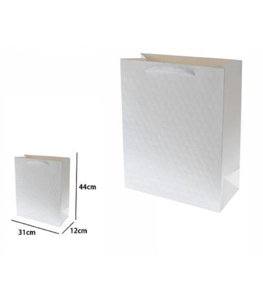 Set 2 Borse Buste Regalo Shopper Bianca Goffrata Manico Tessuto 44x31x12cm 69925         