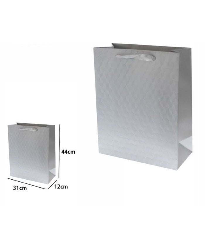 Set 2 Borse Buste Regalo Shopper Grigia Goffrata Manico Tessuto 44x31x12cm 69934         