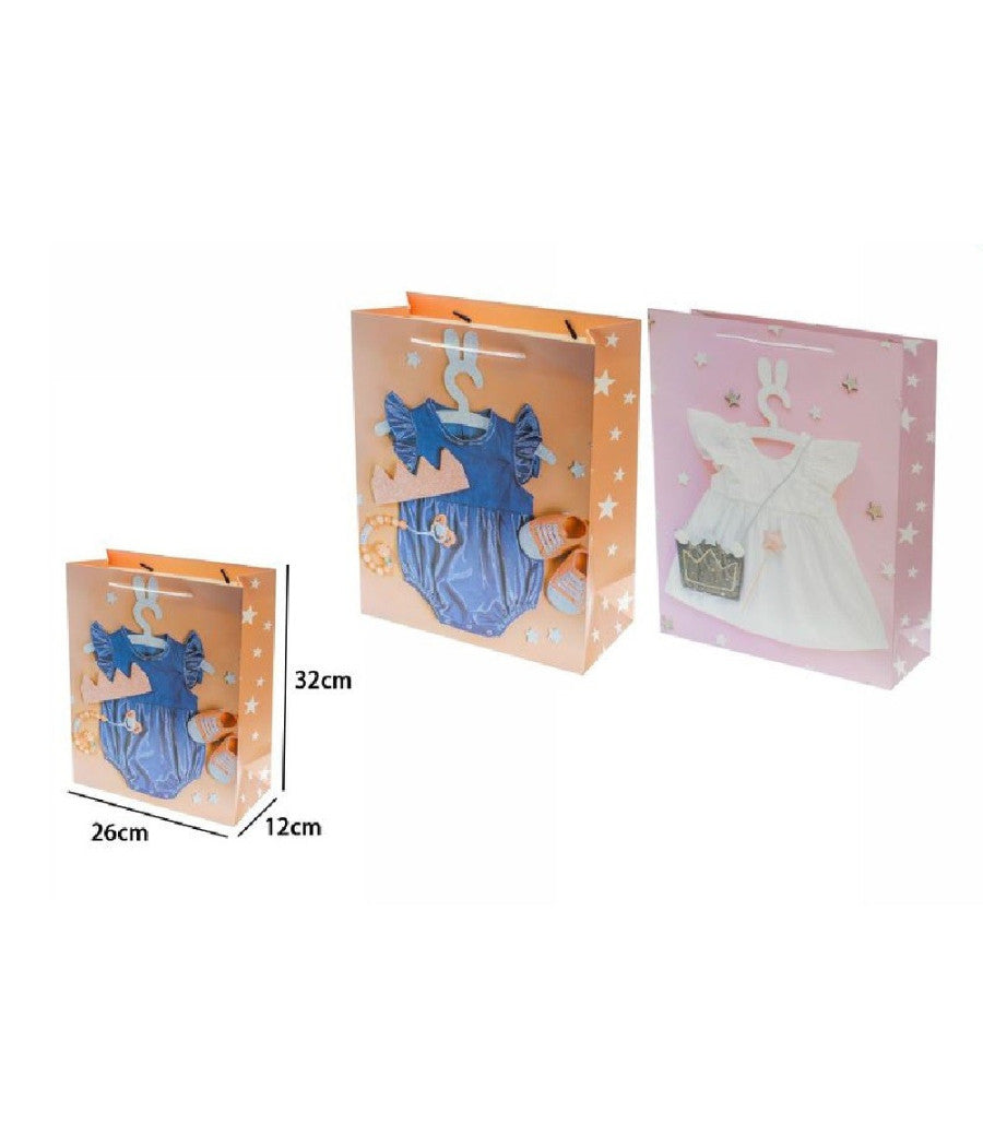 Set 2 Buste Busta Borsa Regalo Nascita Compleanno Bimba 32x26x12cm 69974 2modell         