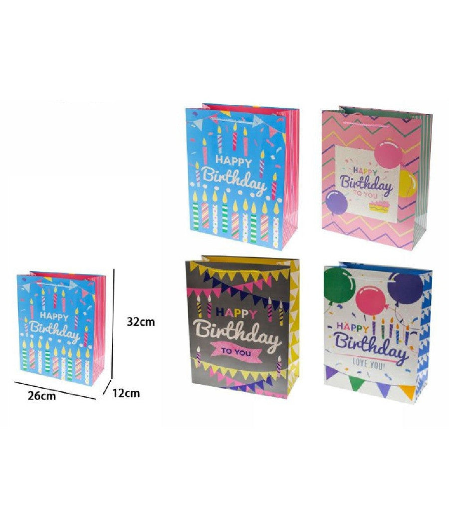Set 2 Buste Busta Regalo Happy Birthday Compleanno 32x26x12cm 69970 Vari Modelli         