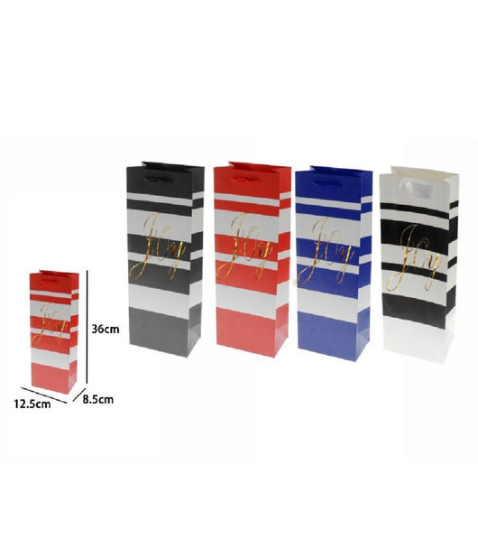 Set 2 Buste Da Regalo 36x12.5x8.5cm Sacchetto Vino Bottiglie Scritta Joy 69961         
