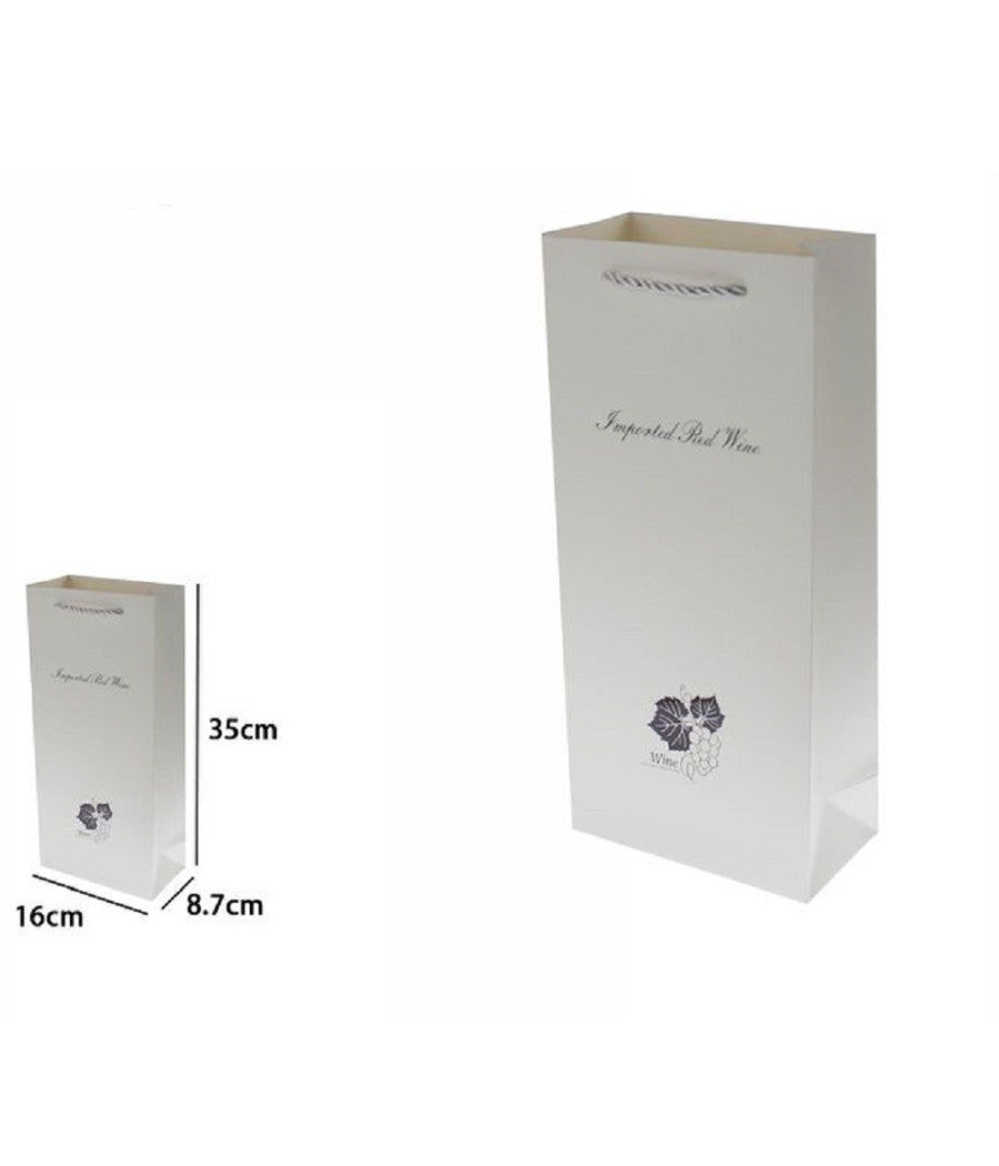 Set 2 Buste Regalo 35x16x8.7cm Sacchetto Bottiglie Vino Bianca Con Scritta 69894         