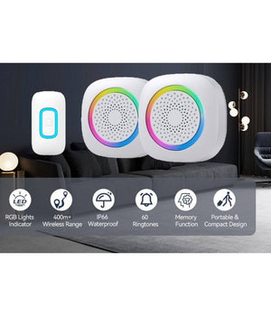 Set 2 Campanelli Senza Fili Wireless 2 Ricevitori Luce Rgb 60 Melodie Rl-2r3995         