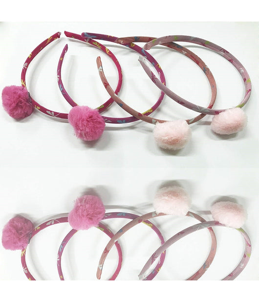 Set 2 Cerchietti Cerchietto Frontino Rosa Pon Pon Capelli Fermacapelli Accessori         