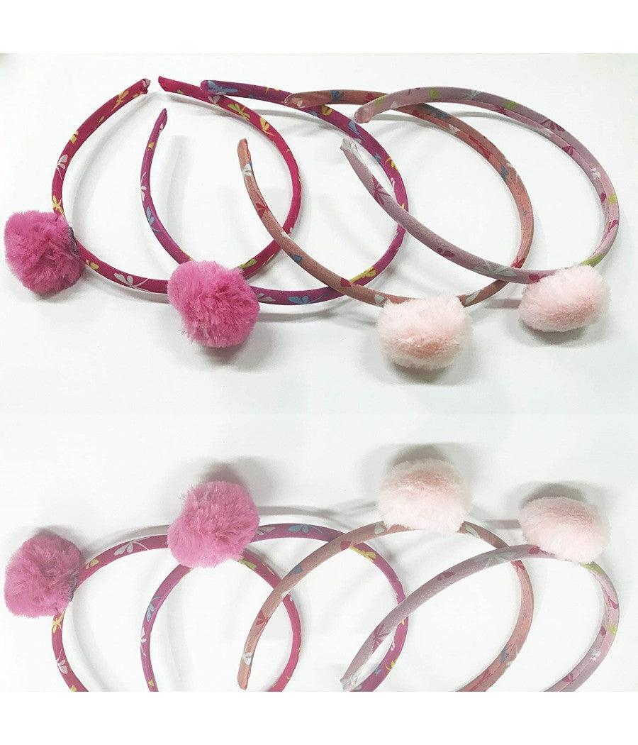Set 2 Cerchietti Cerchietto Frontino Rosa Pon Pon Capelli Fermacapelli Accessori         