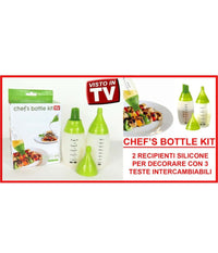 Set 2 Chef's Bottle Contenitori Silicone 3 Decori Pennello Decorare Dolci Torte         