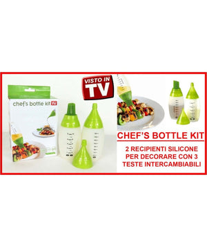 Set 2 Chef's Bottle Contenitori Silicone 3 Decori Pennello Decorare Dolci Torte         