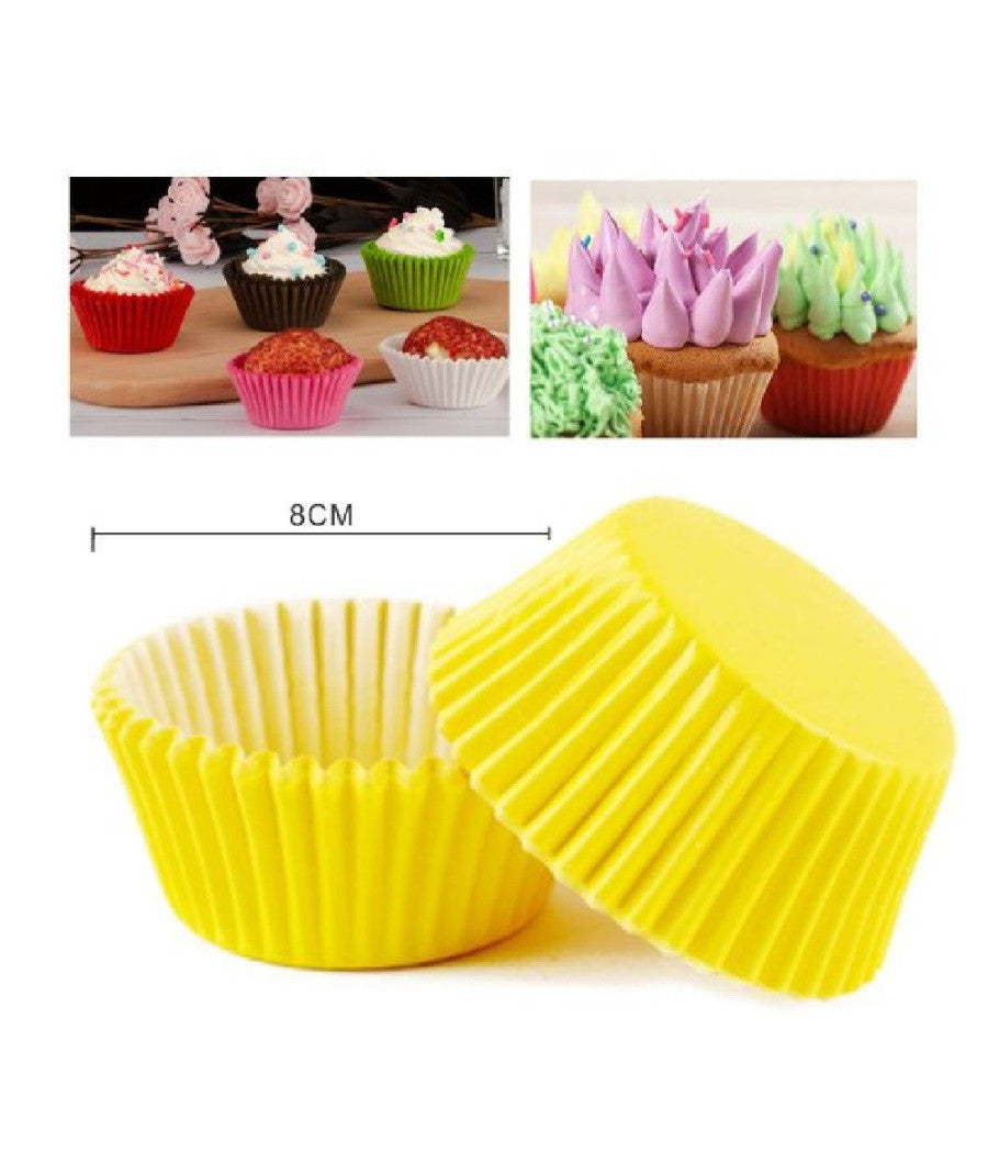 Set 2 Confezioni Da 100 Pirottini Carta 8 Cm Gialli Cupcake Tortine Muffin 56142         