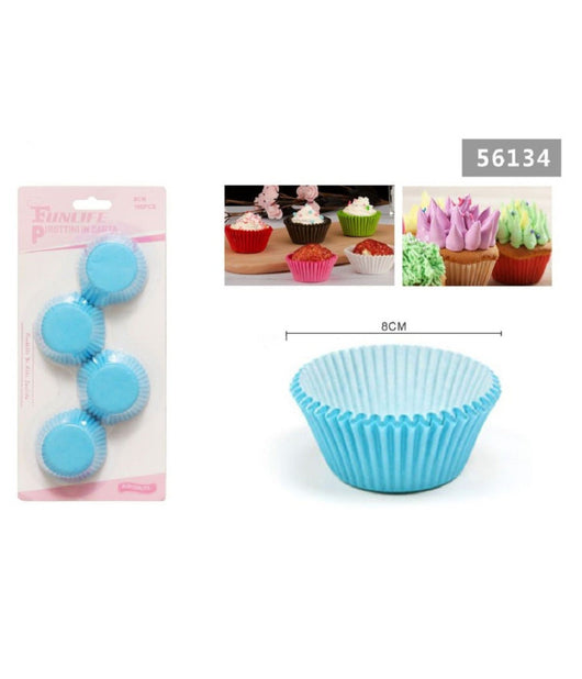 Set 2 Confezioni Da 100 Pirottini Carta 8cm Celesti Cupcake Tortine Muffin 56134         