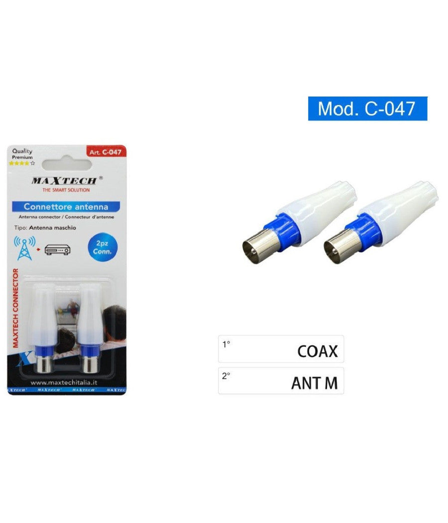 Set 2 Connettore Cavo Spina Antenna Maschio A Spina Coassiale Tv Satellite C-047         