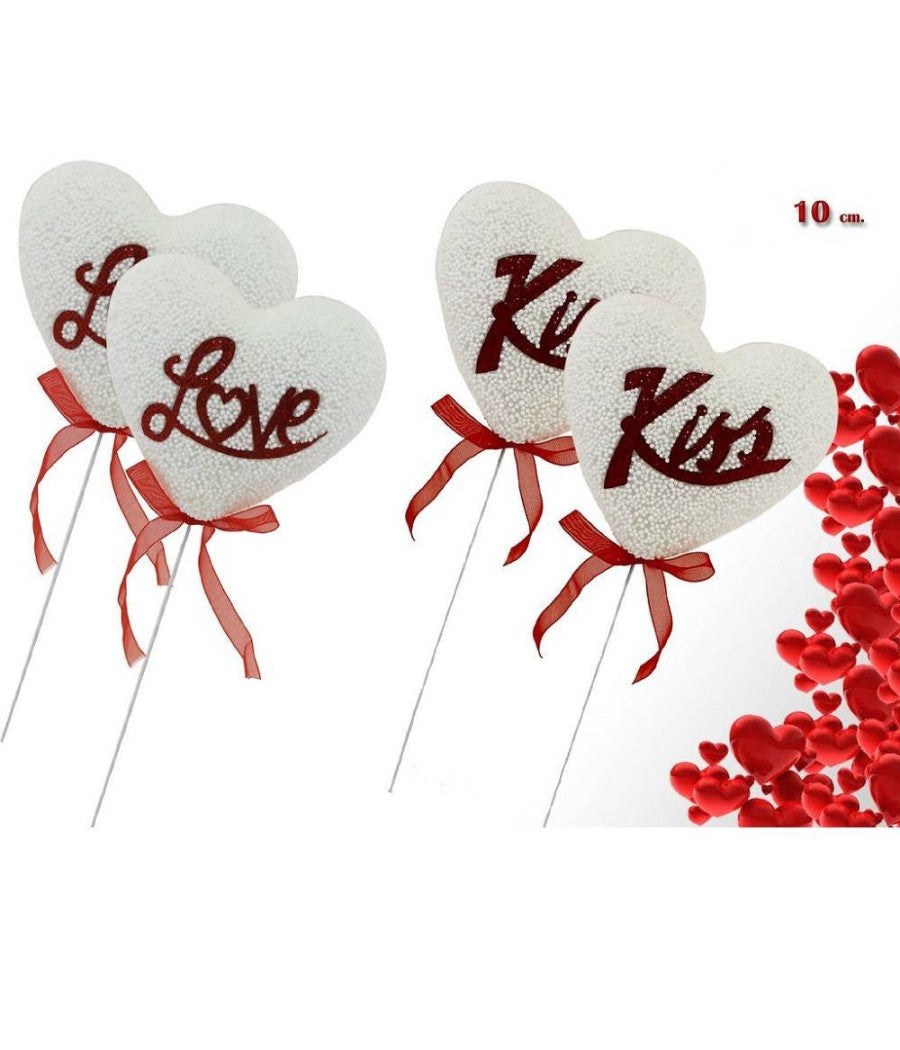 Set 2 Cuori Polistirolo Stand 69086 Scritte San Valentino Modelli Assortiti 10cm         
