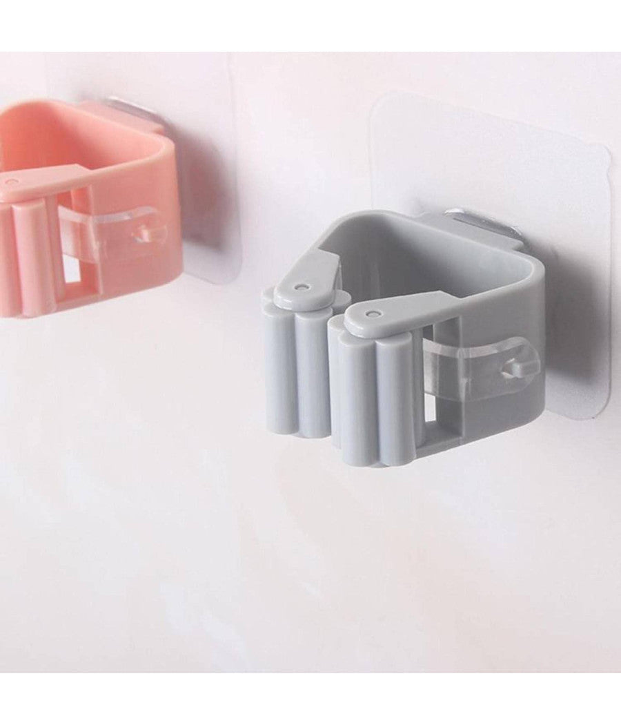 Set 2 Ganci Porta Scopa Mop Supporto Adesivo Resistente Appendino Bagno Cucina         