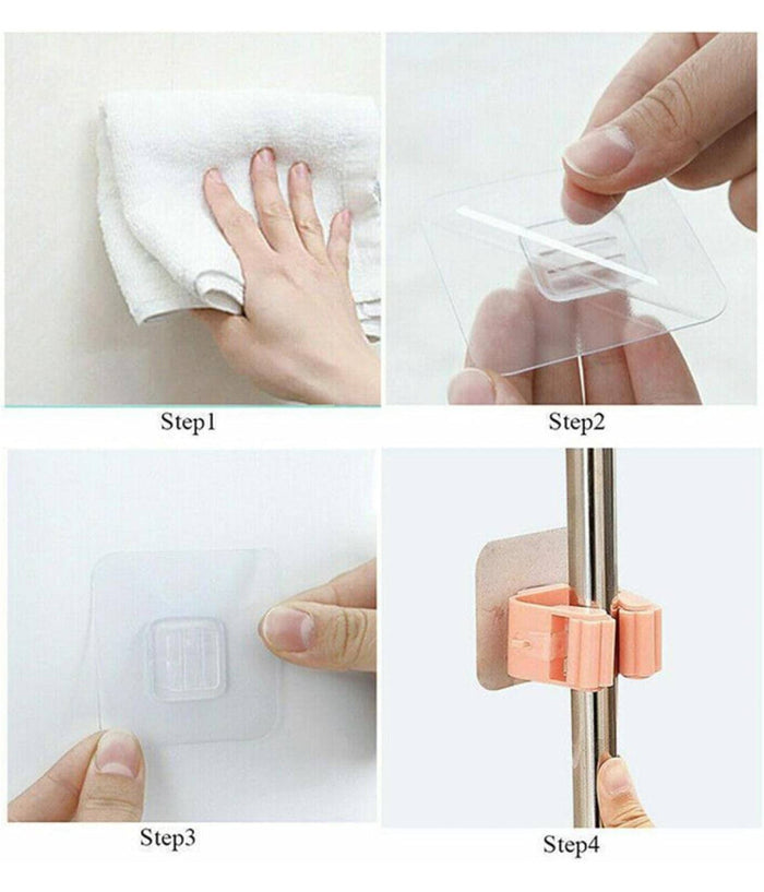 Set 2 Ganci Porta Scopa Mop Supporto Adesivo Resistente Appendino Bagno Cucina         