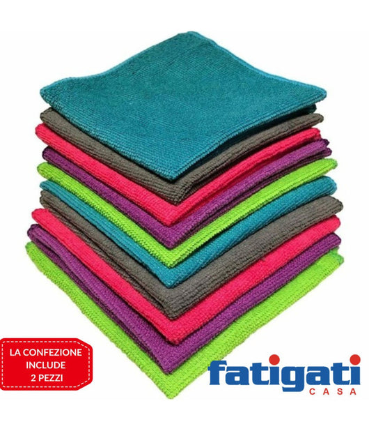 Set 2 Panni In Microfibra Fatigati Multiuso Strofinacci Colori Assortiti 33x33cm         