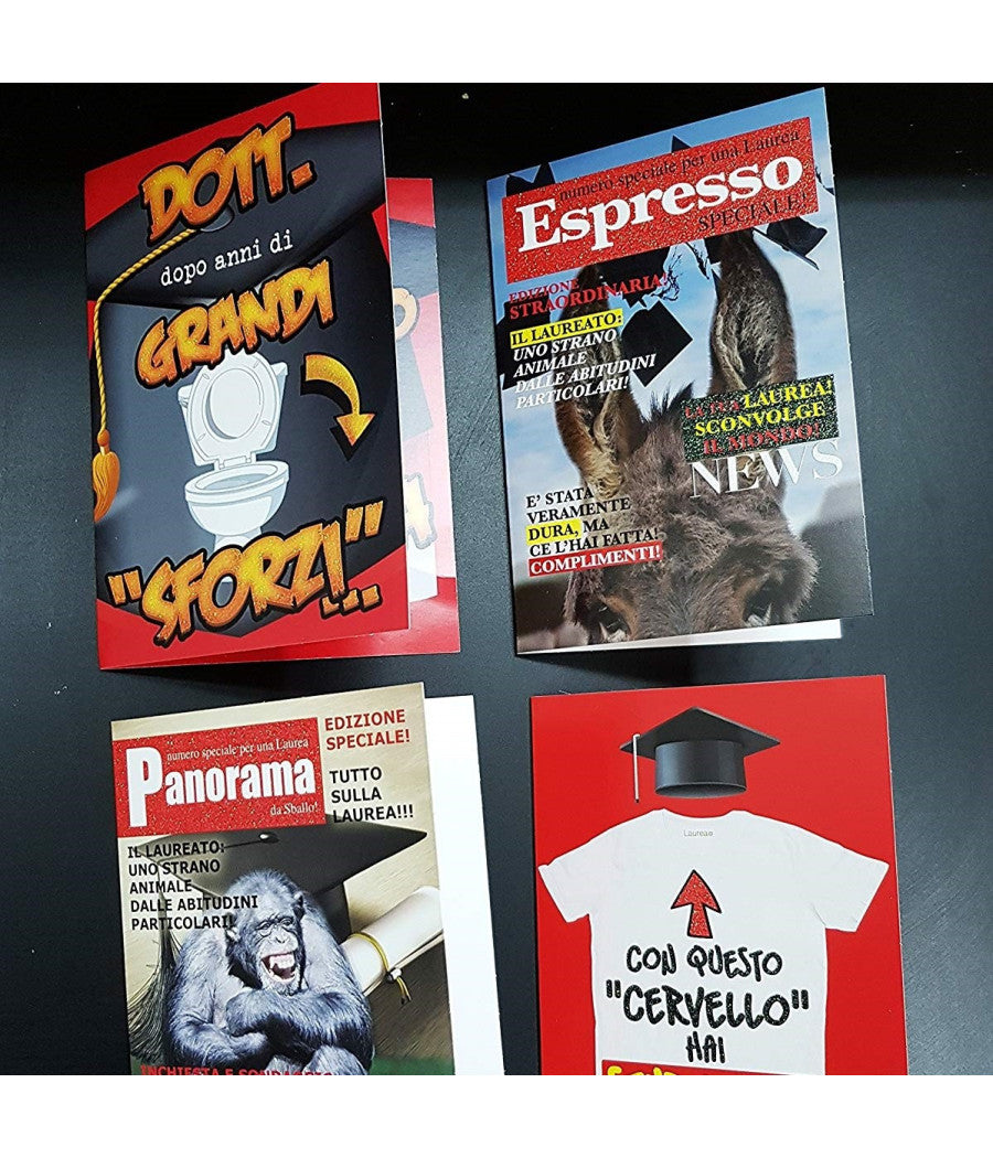 Set 2 Pezzi Biglietti Biglietto Laurea Divertenti Spiritosi Congratulazioni         
