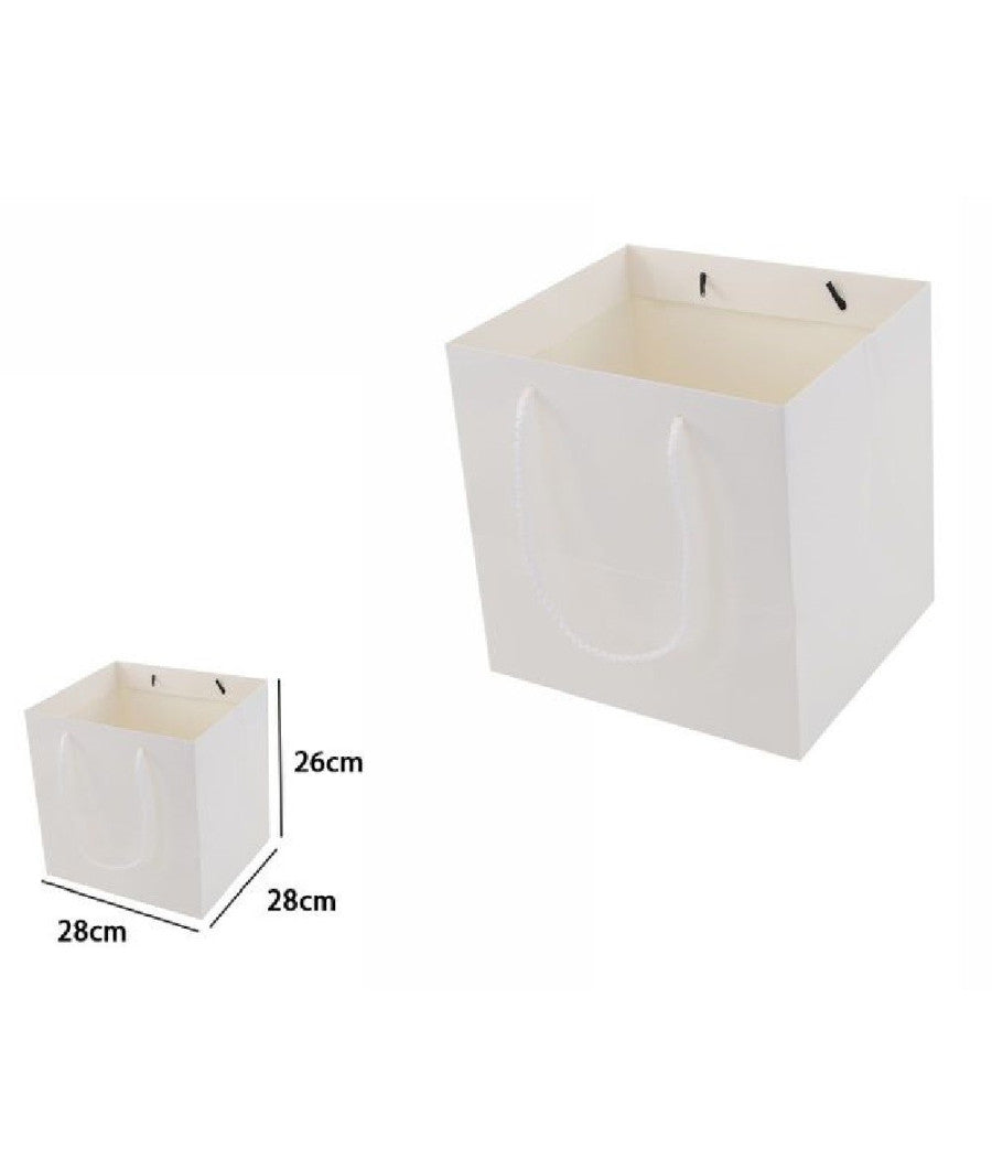 Set 2 Pezzi Buste Busta Borsa Da Regalo Bianca 28x28x26cm Manici In Corda 69247         