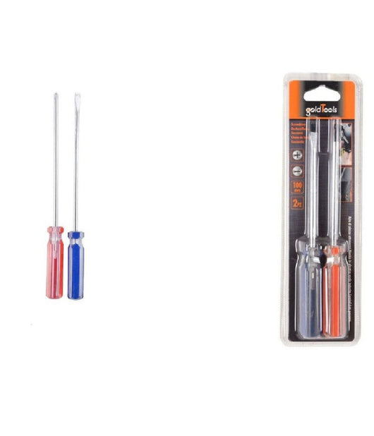 Set 2 Pezzi Cacciavite A Taglio E A Stella 100 Mm Con Manico Cristallo 5" 91897         