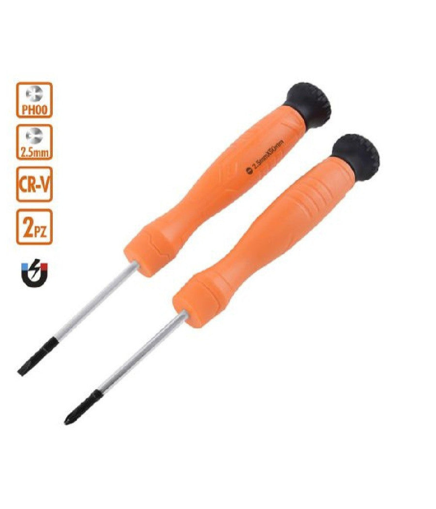 Set 2 Pezzi Cacciavite Punta Magnetica A Taglio 2.5mm E A Croce Ph00 Cr-v 57022         