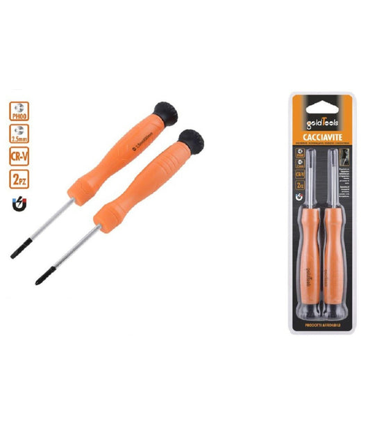 Set 2 Pezzi Cacciavite Punta Magnetica A Taglio 2.5mm E A Croce Ph00 Cr-v 57022         