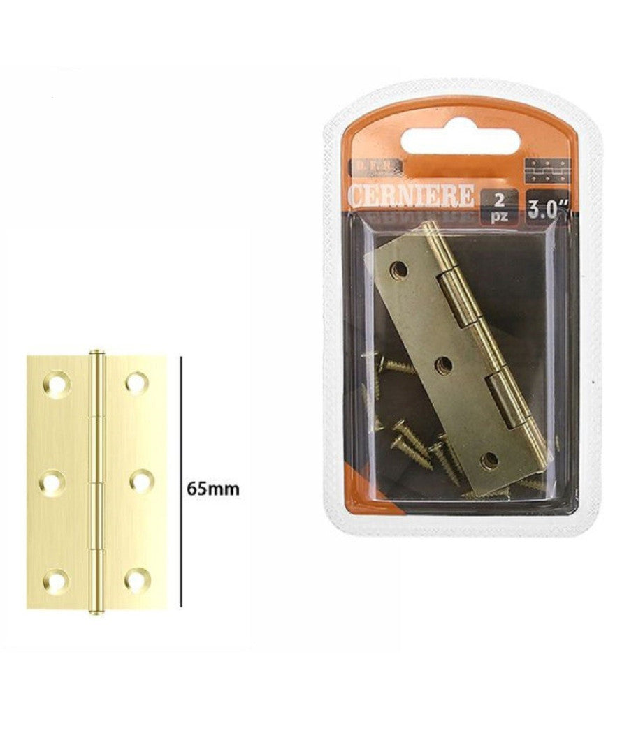 Set 2 Pezzi Cerniere In Ottone Per Porte Mobili Armadi Sportelli Ante 65mm 69040         