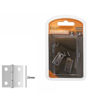 Set 2 Pezzi Cerniere Per Porte Mobili Armadi Sportelli Ante 25 Mm Silver 69030         