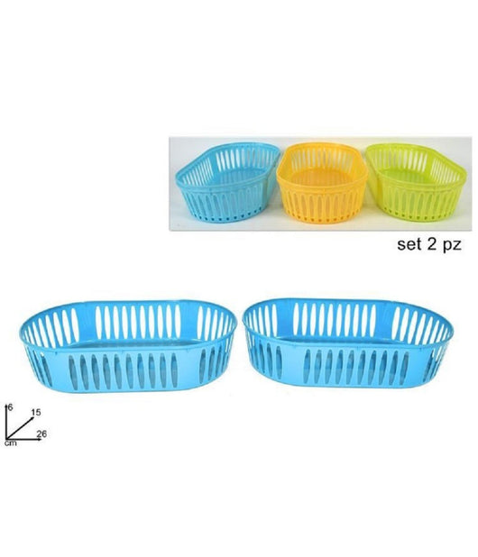 Set 2 Pezzi Cesta Cesto Cestino Ovale In Plastica Multiuso Porta Tutto Colorato         