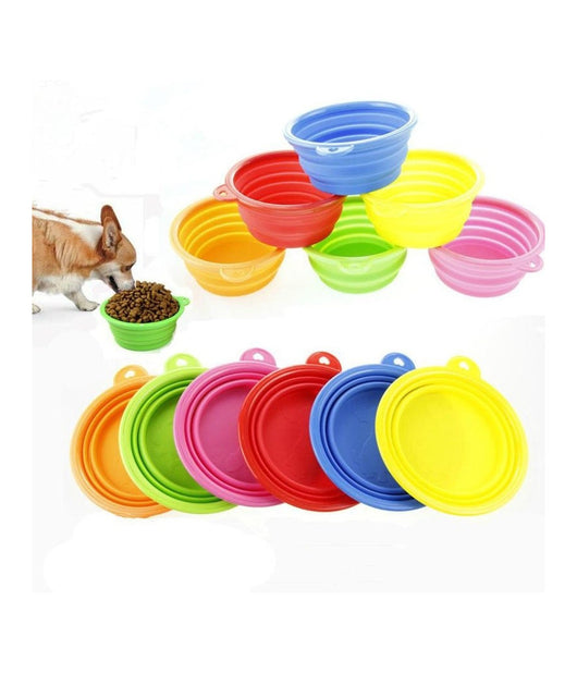 Set 2 Pezzi Ciotole Pieghevole In Silicone Da Viaggio Scodella Per Cani Gatti Animali         