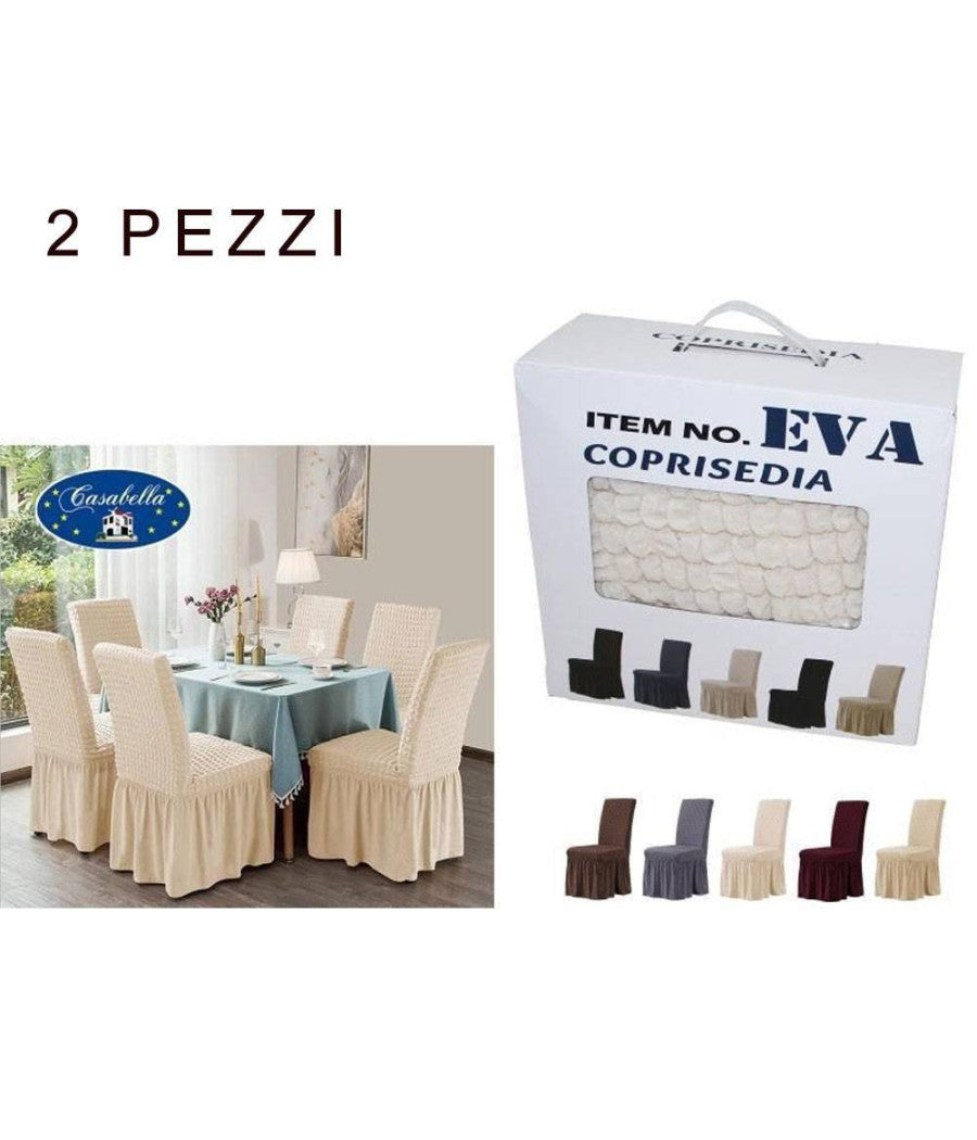 Set 2 Pezzi Coprisedia Volant Spalliera Elasticizzati Eva Vari Colori Copertura         