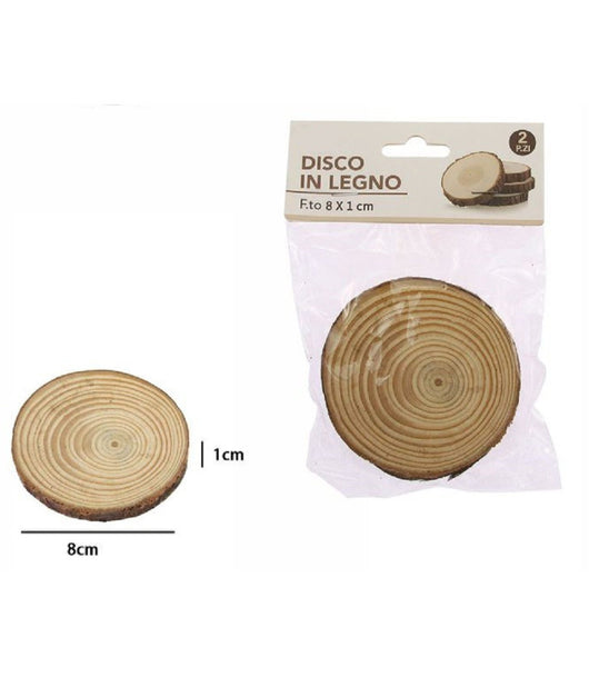 Set 2 Pezzi Dischi Disco Di Legno Decorativo Per Ornamento 8x1 Cm Rotondo 72108         
