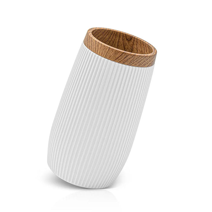 Set 2 pezzi Dispenser sapone e Porta spazzolino Bianco dettagli effetto legno Blob