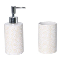 Set 2 Pezzi Maiolica In Ceramica Amica Beige 1 Dosasapone E 1 Portaspazzolino