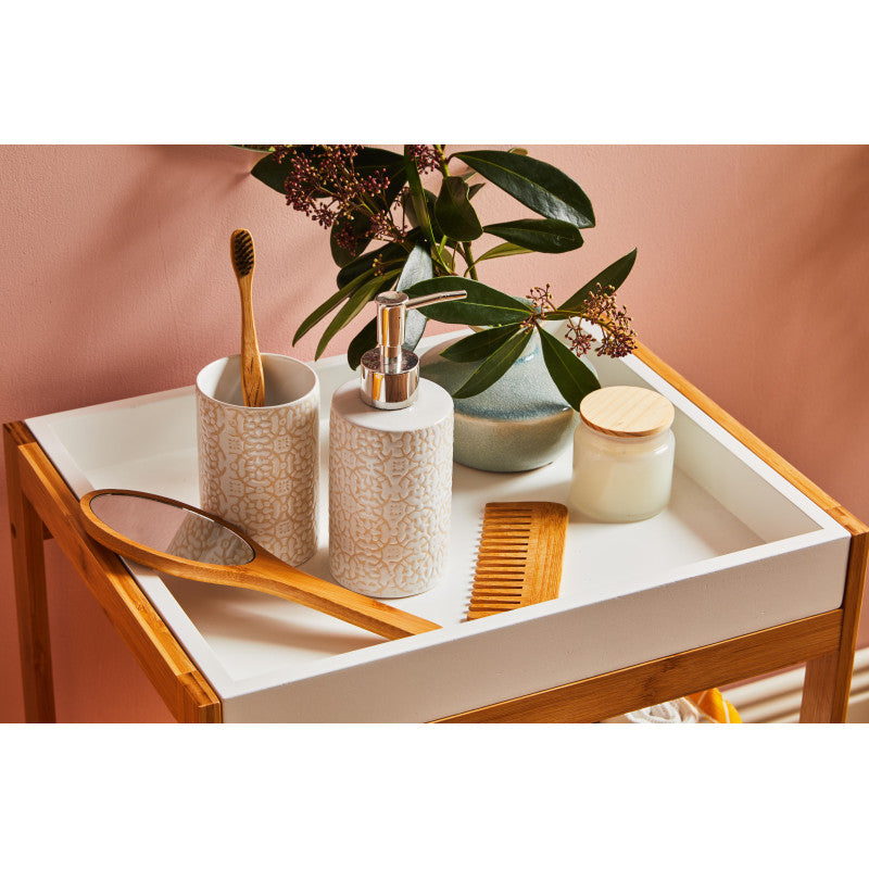 Set 2 Pezzi Maiolica In Ceramica Amica Beige 1 Dosasapone E 1 Portaspazzolino