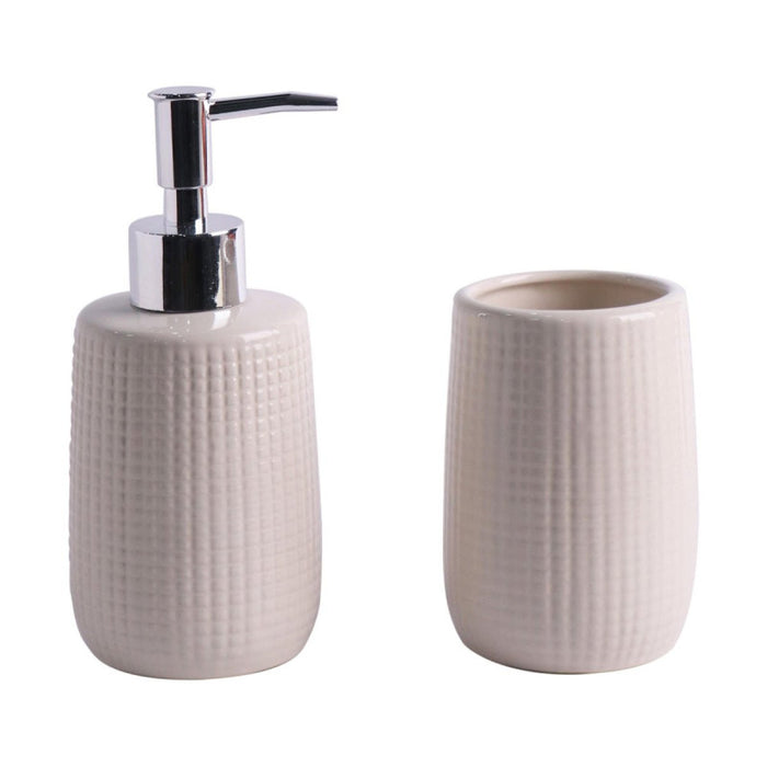 Set 2 Pezzi Nancy In Ceramica Amica Crema 1 Dosasapone E 1 Portaspazzolino