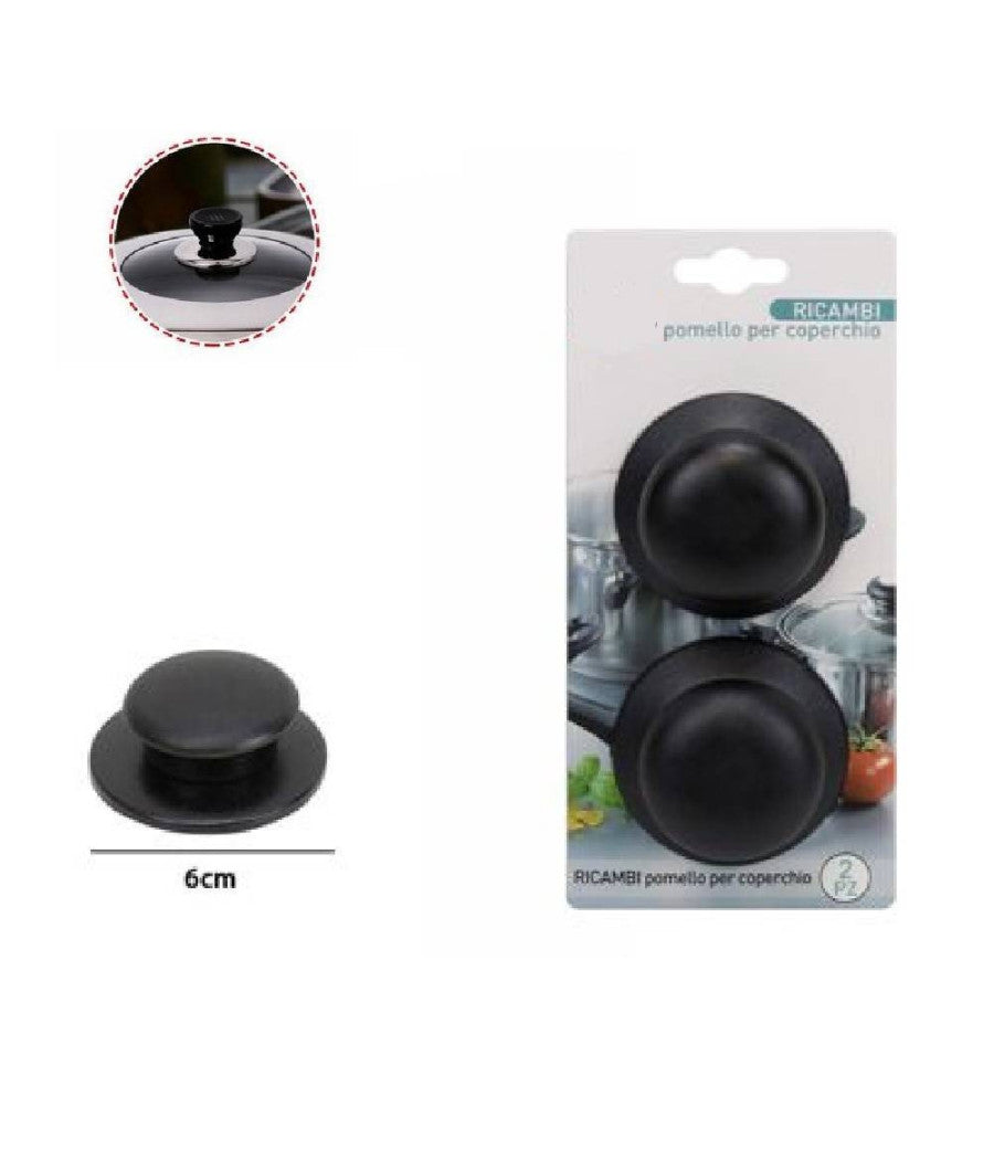 Set 2 Pezzi Pomello Per Coperchi Ricambi Universali Pentole Padelle Manici 66374         