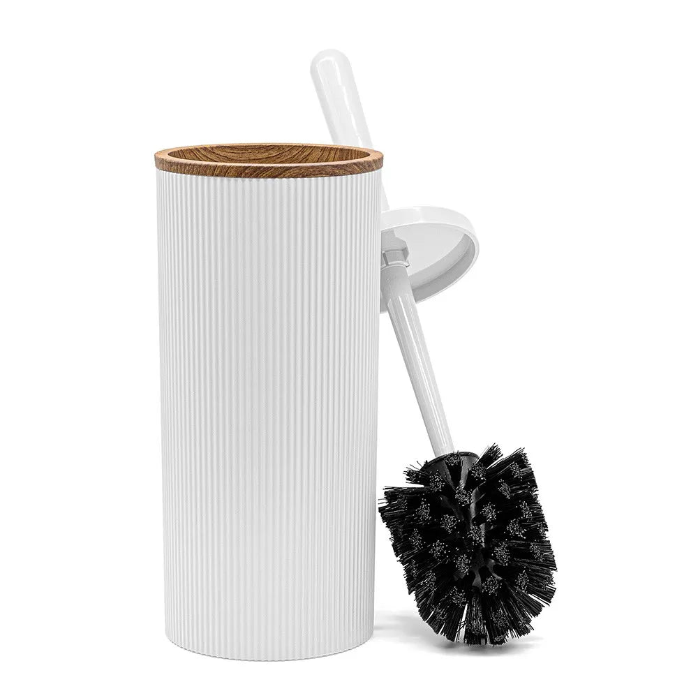 Set 2 pezzi Porta scopino e Pattumiera 5lt Bianco dettagli effetto legno Blob