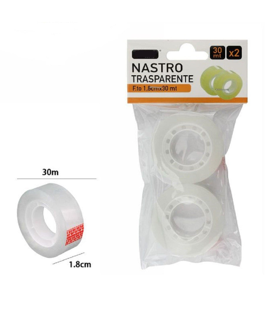 Set 2 Pezzi Rotolo Nastro Adesivo Trasparente Piccolo 1,8 Cm X 30 Metri 69807         