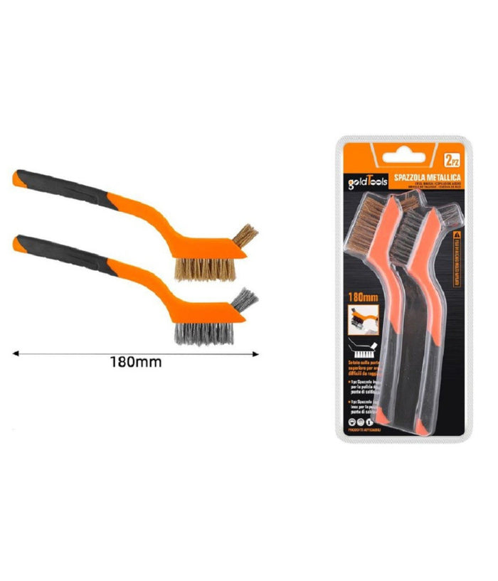 Set 2 Pezzi Spazzole Metalliche 180 Mm Con Impugnatura Morbida Per Pulizia 57235         