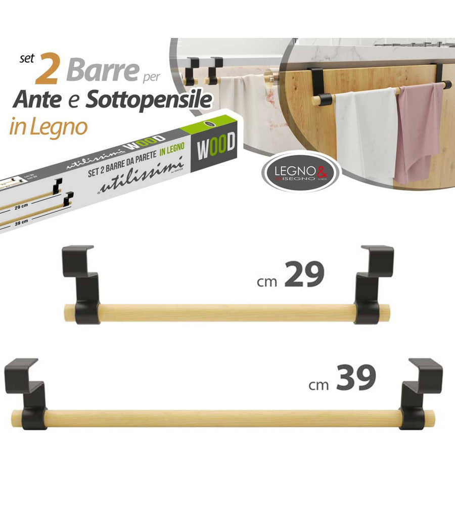 Set 2 Porta Asciugamani Strofinacci In Legno Per Ante Porte Con Aggancio Rapido         