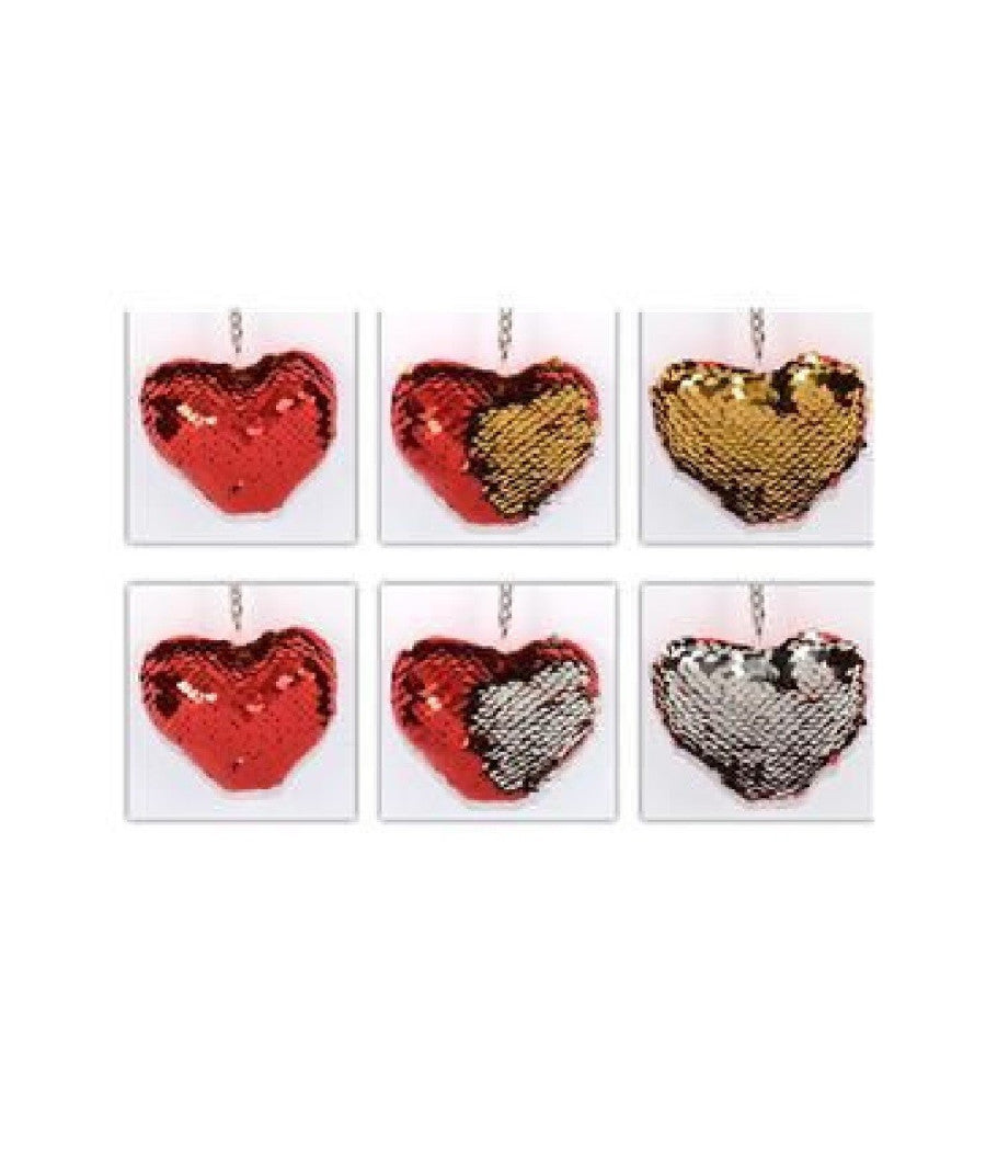 Set 2 Portachiavi Cuore Paillettes Bicolore 7.5cm Regalo San Valentino 2 Col.ass.         