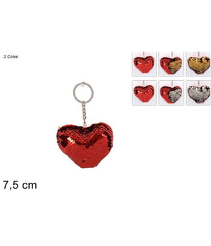Set 2 Portachiavi Cuore Paillettes Bicolore 7.5cm Regalo San Valentino 2 Col.ass.         