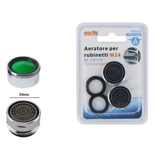 Trade Shop - Set 2 Pz Aeratore Filtro Per Rubinetto In Ottone M24 Rompigetto Tappo 24 Mm 69171         