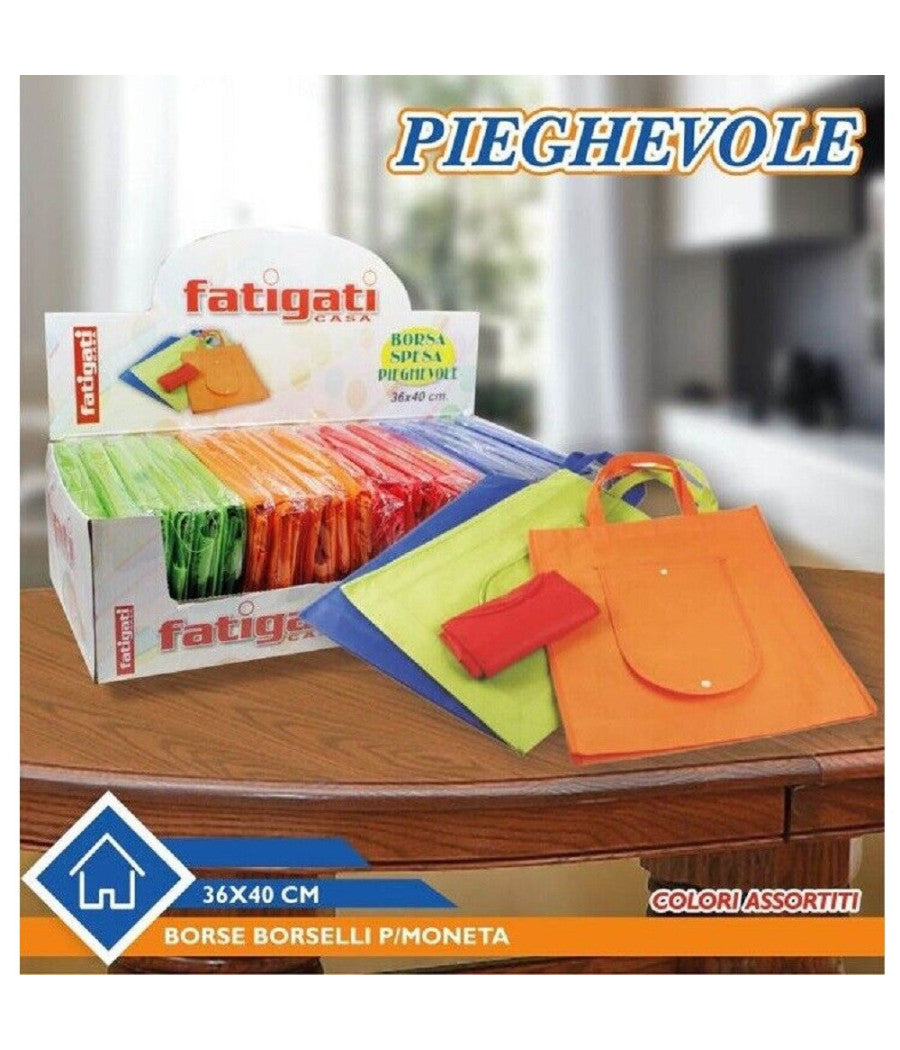 Set 2 Pz Borsa Borselli Spesa Portamonete Tnt Pieghevole 36x40 Cm Colorata 38642         