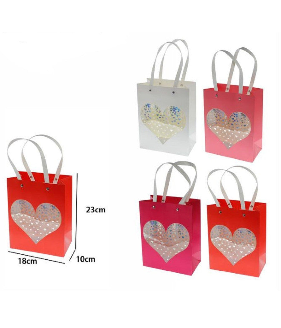 Set 2 Pz Buste Borsa Da Regalo Sacchetti Con Cuore 23x18x10cm 69935 Vari Colori         